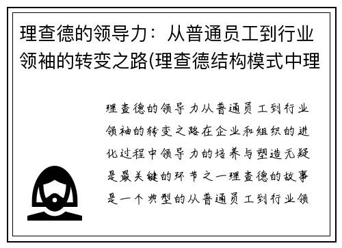 理查德的领导力：从普通员工到行业领袖的转变之路(理查德结构模式中理查德认为的四个步骤)